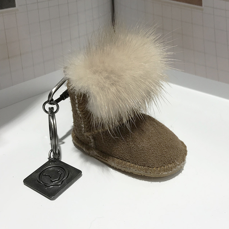 Vintage Christmas Keychain - Faux Mink Fur Mini Boots Charm, Handbag & Car Key Accessory, Cute Snow Boots Decor_voghion.com