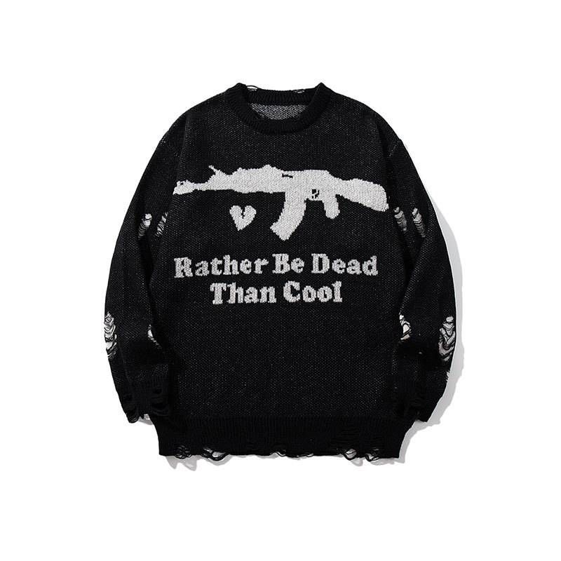 Letter Jacquard Sweater – Oversized Unisex Pullover For Men & Women (Black, S/M/L/XL_voghion.com