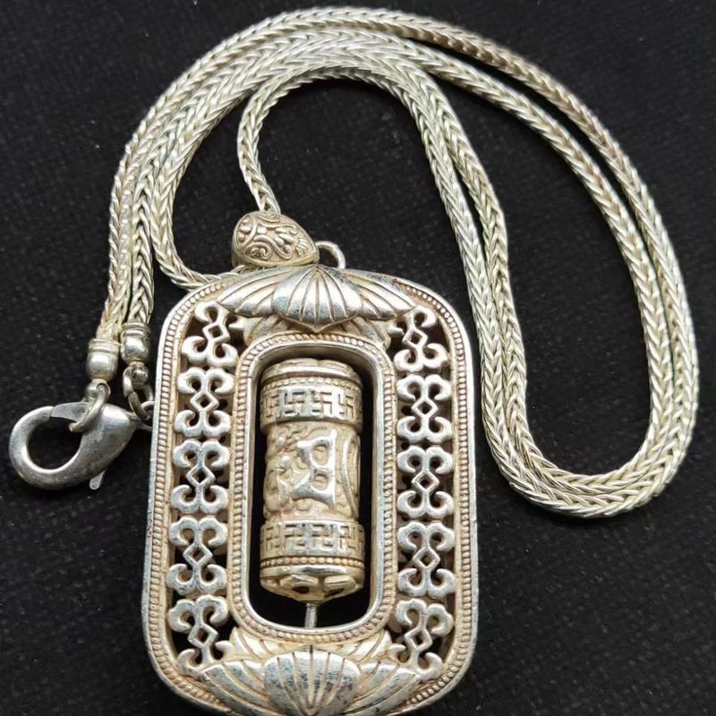 Ancient Artifact Collection: Silver Imitation Of Ancient Objects - Six-character Mantra Pendant, Bracelet, And Necklace._voghion.com
