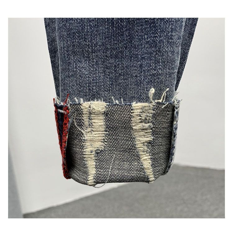 2023 Mode Herrenhose im koreanischen Stil, Jeans mit Katzenschnurrhaarlöchern, bunten Farbspritzern, schmale Hose_voghion.com