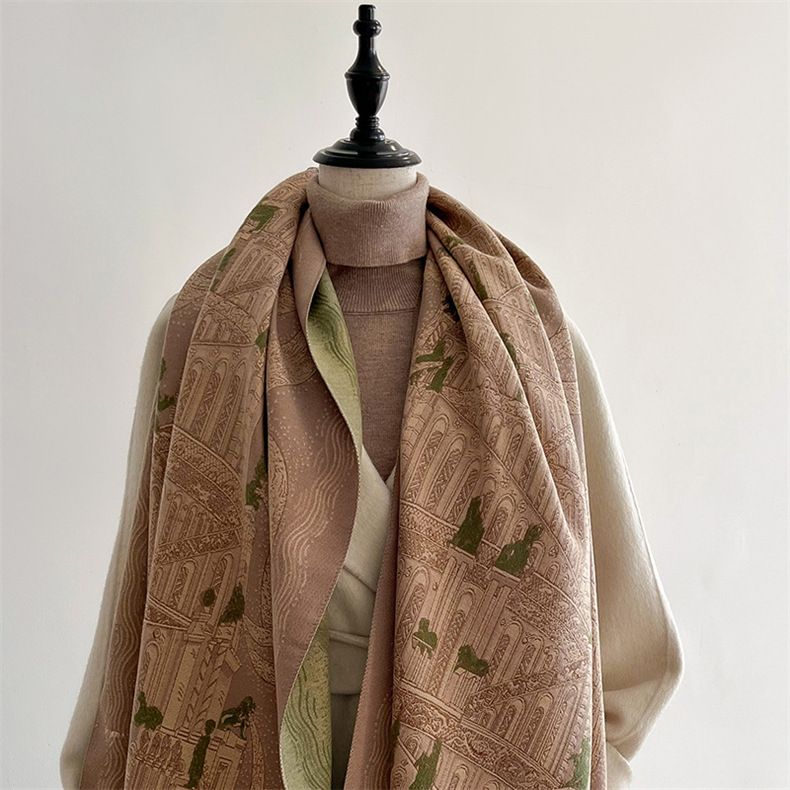 Sciarpa-scialle a torre in ferro architettonica per donna autunno inverno doppio uso oversize e versatile in cashmere_voghion.com