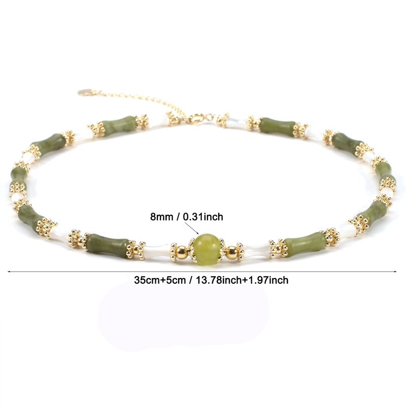 Set di collana con bracciale in pietra naturale con perline rotonde in conchiglia di peridoto di bambù regolabile da donna_voghion.com