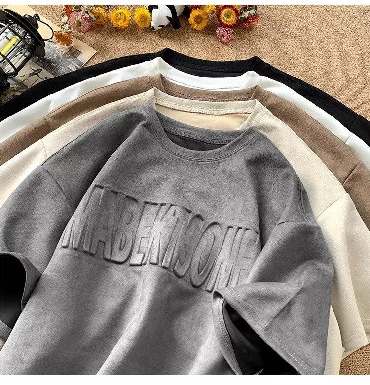 Herrenbekleidung Sommer Vintage Ins Modemarke lässig locker kurze Ärmel Jugend Pop Rundhalsausschnitt Fünf-Punkt-Ärmel_voghion.com