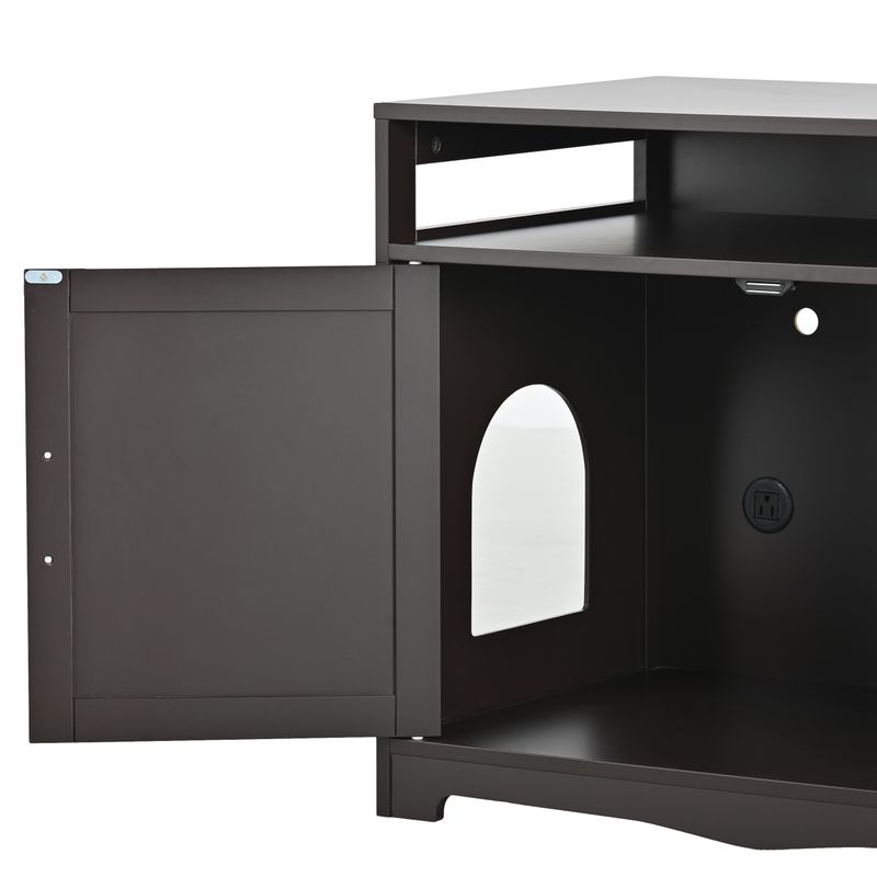 Litter Box Enclosure, Cat Litter Box Furniture With Hidden Plug, 2 Doors,Indoor Cat Washroom Storage Bench Side Table Cat House, Large Wooden Enclused Litter Box House, Esspresso_voghion.com