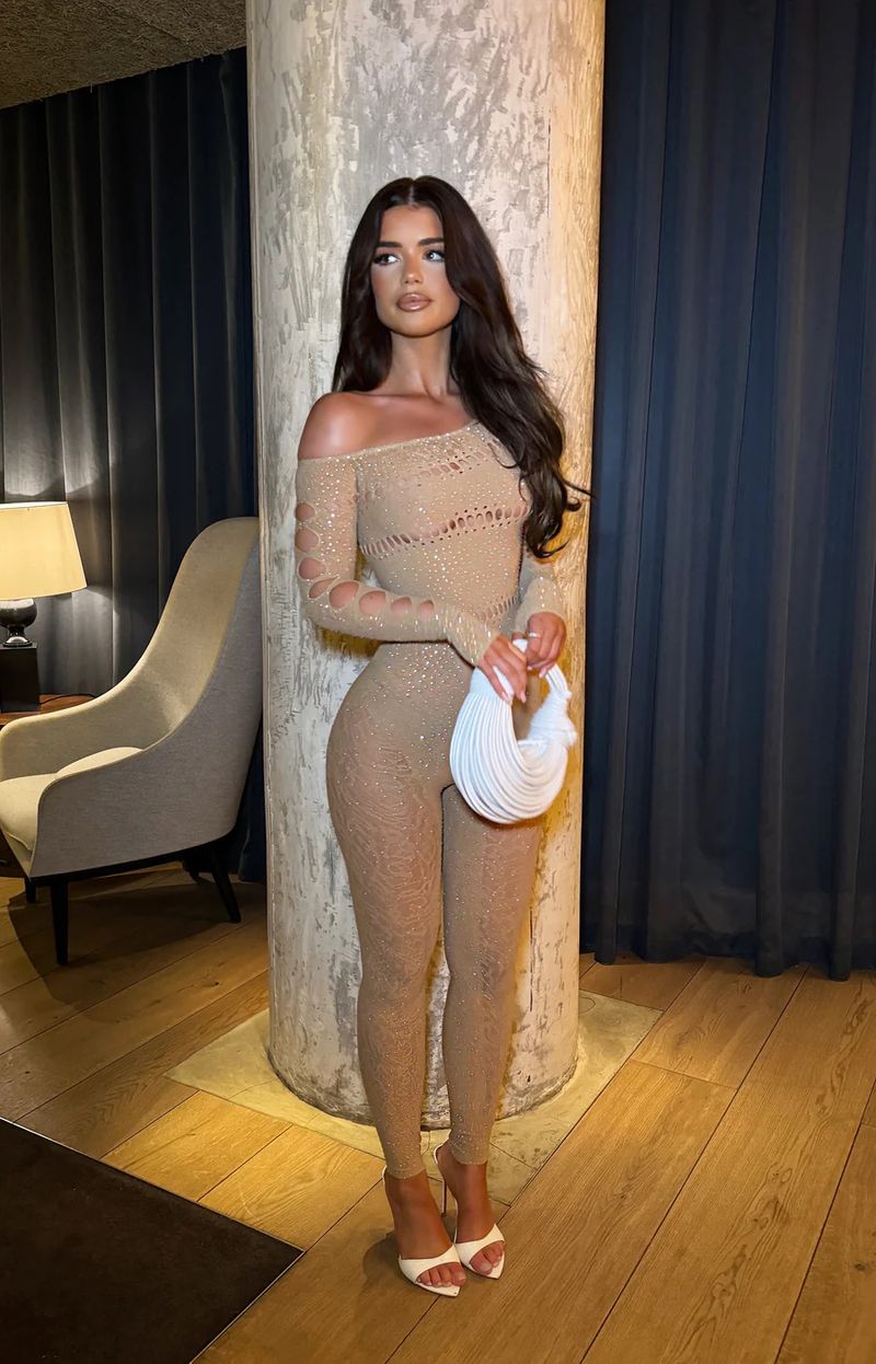 Sensual Long-Sleeve Bodysuit With Hand-Set Crystals – Sheer Mesh Lingerie For Seductive Glamour_voghion.com