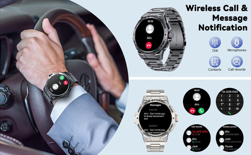 Erkek İş Spor Saati Çok Fonksiyonlu Bluetooth Çağrı Alarm Saati Su Geçirmez Saat_voghion.com