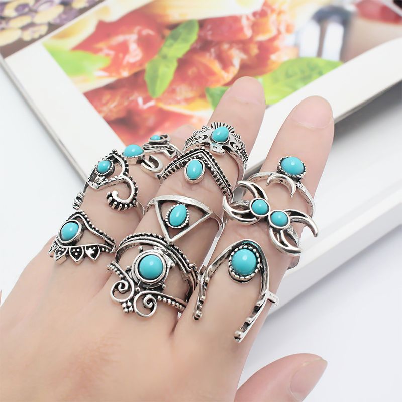 Women’s Jewelry Set Fashion Turquoise Alloy Ring Combination Turquoise Rings_voghion.com