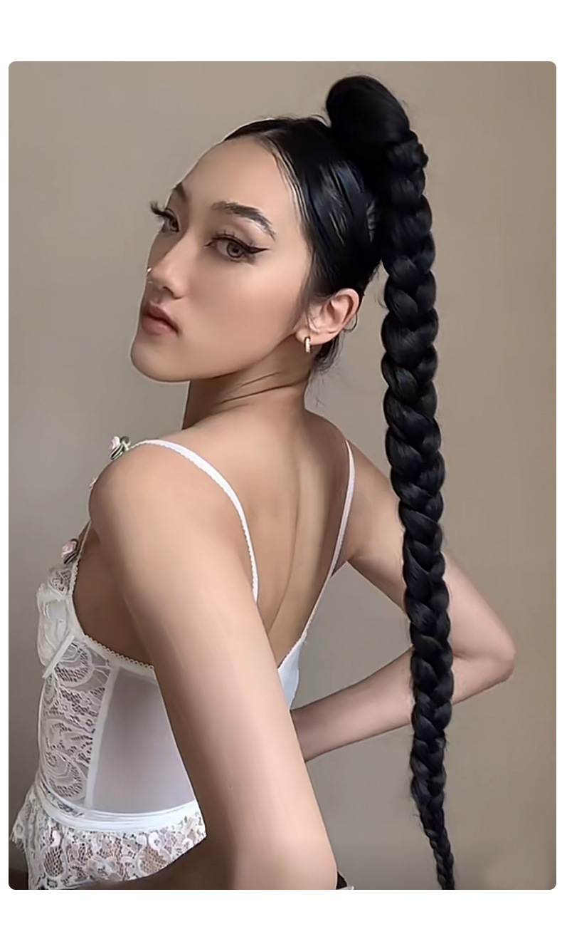 25 Zoll geflochtene Haarzöpfe, Pferdeschwanz, Frisur, Zöpfe, süßer Hip-Hop-Pferdeschwanz für Mädchen_voghion.com