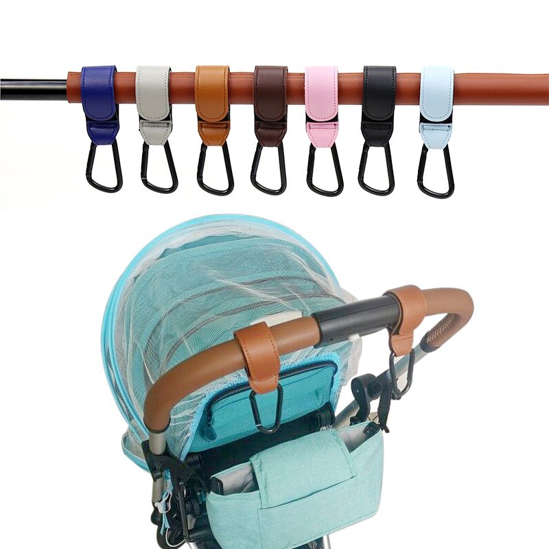 1/2pcs PU Leather Baby Bag Stroller Hook Pram Rotate 360 Degree Rotatable Cart Organizer Pram Hook Crochet Stroller Accessories_voghion.com