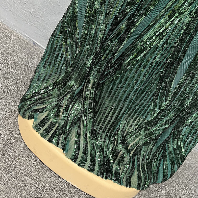 Paillettenkleid für Damen, schmal geschnittener Fischschwanz-Langrock, Bubble-Mesh-Ärmel, modische Abendgarderobe_voghion.com