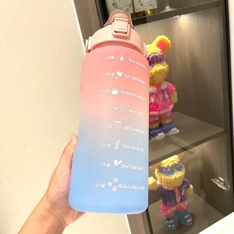 Stylish frosted gradient large capacity plastic cup three-piece water cup portable sports kettle_voghion.com