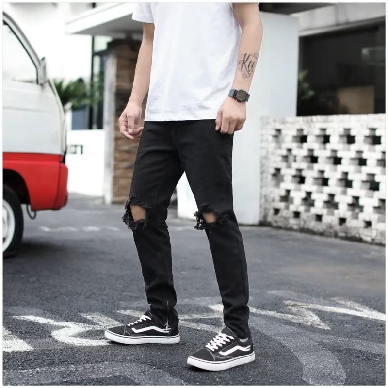FOG Style High Street Zerrissene Lange Hosen Slim Fit Kleine Bein INS Jeans Trendy Männer_voghion.com