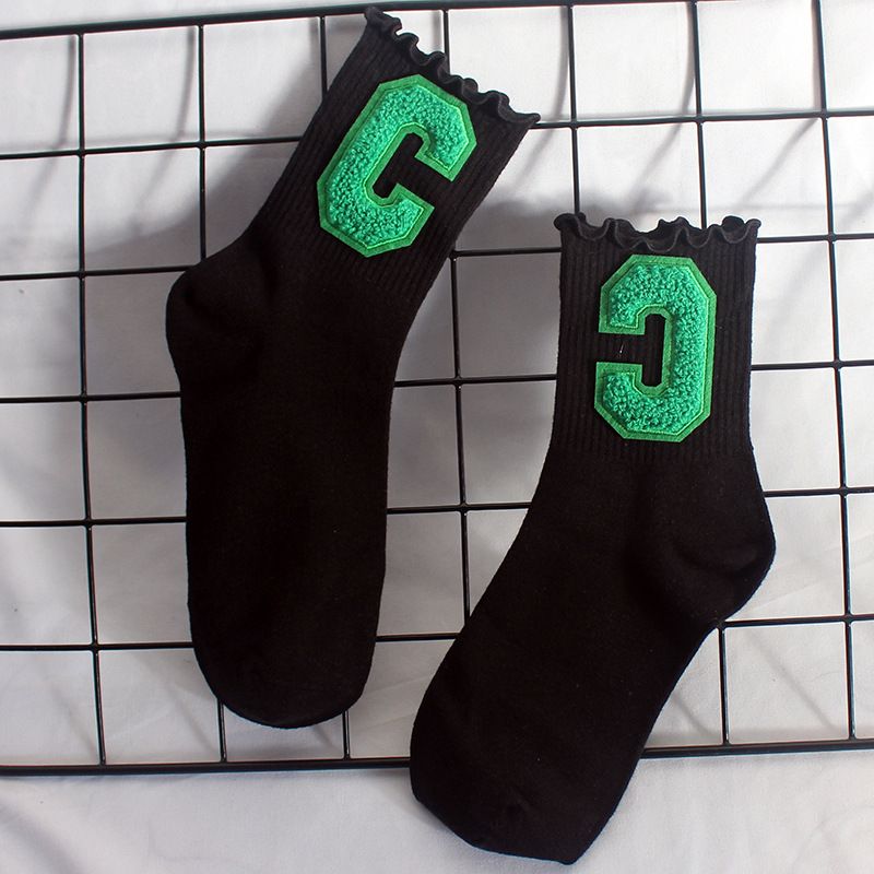 Socks New Style Fungus Lace Women's Socks Plush Big C Socks Women's High Elastic Student Sports Mid Tube Socks Sweat Absorbent Cotton Socks Trendy_voghion.com