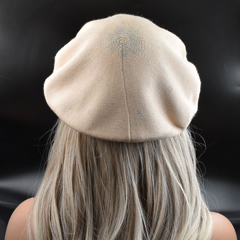 Hot Sale, nov ženski klobuk, modna enobarvna volnena pletena baretka z okrasnimi kamenčki, ženska kapa, baretka, črna vinsko rdeča kapa, ženska_voghion.com