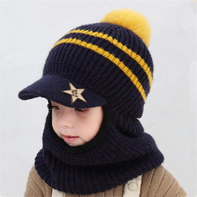 Inverno Bambini Più Cappelli Beanie In Pile Spessore Caldo Passamontagna Lavorato A Maglia Per Bambini All'aperto Ragazze Ragazzi Viso Copertura Palla di Pelo Bavaglino maschera_voghion.com