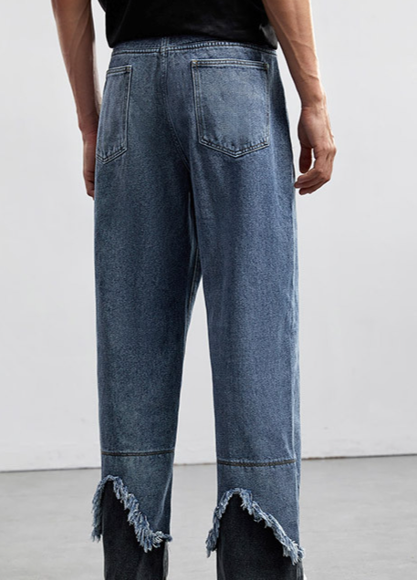 Abbigliamento maschile 2024 nuovo stile moda design giunture drappeggio pantaloni lavaggio vita alta pantaloni denim dritti gamba larga larghi e aderenti_voghion.com