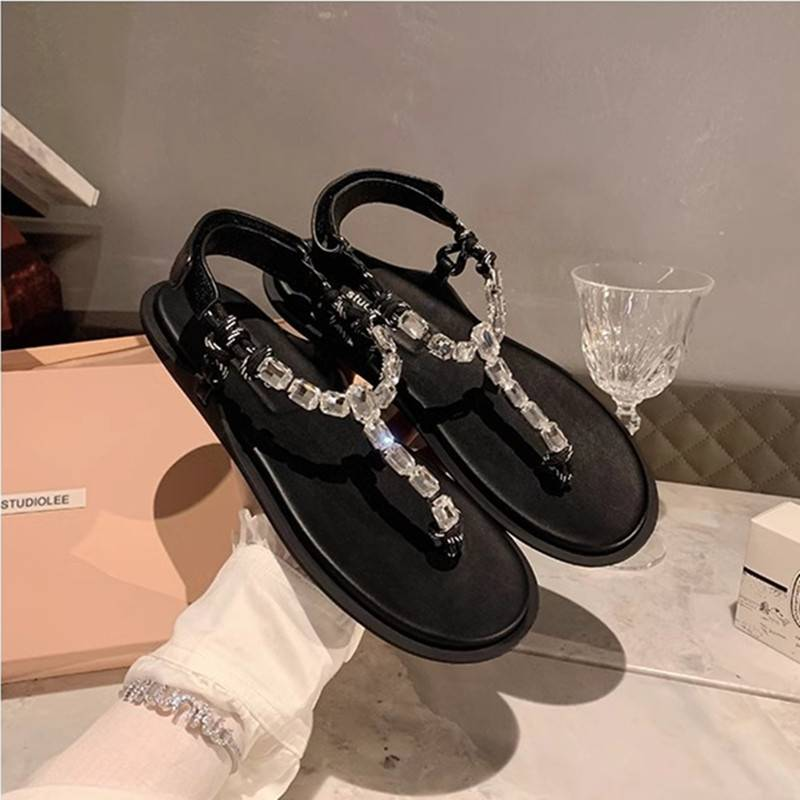 Women's Grape Mom Same Style Coast Letter Sparkling Rhinestone Flat Sandals Knotted All match Flip Flops Women Summer_voghion.com