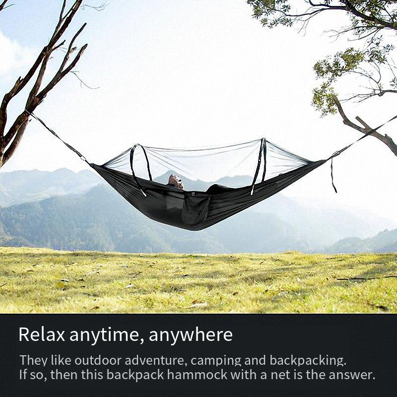 Automatic quick opening hammock with mosquito net outdoor single and double nylon cloth camping pole mosquito net hammock mosquito hammock_voghion.com