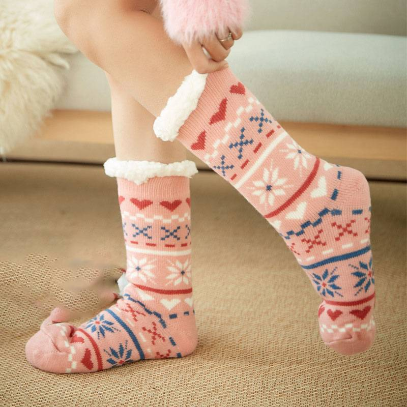 Christmas Socks Home Carpet Floor Socks Snow Socks Leg Sets Confinement Coral Fleece Sleep Socks Slippers Socks_voghion.com