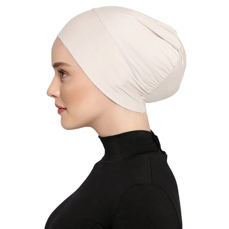 Hijab de color sólido para mujer, de algodón mercerizado modal, con base elástica, transpirable, cómodo, para la cabeza_voghion.com