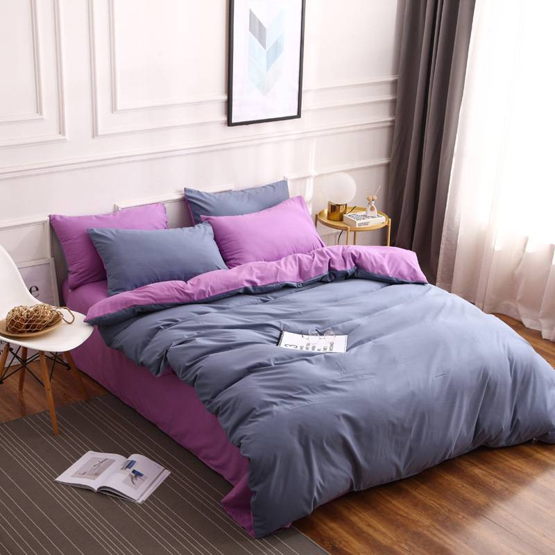 Three Piece Fitted Sheet Set Solid Color Bedding Candy Long Pillowcase_voghion.com