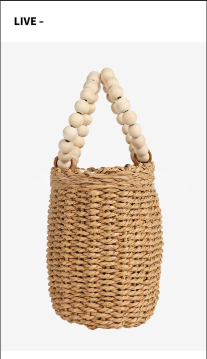Borsa da donna, piccola borsa a mano in paglia intrecciata, borsa da spiaggia in stile vacanza, borsa da donna versatile, con perline di legno fresche._voghion.com