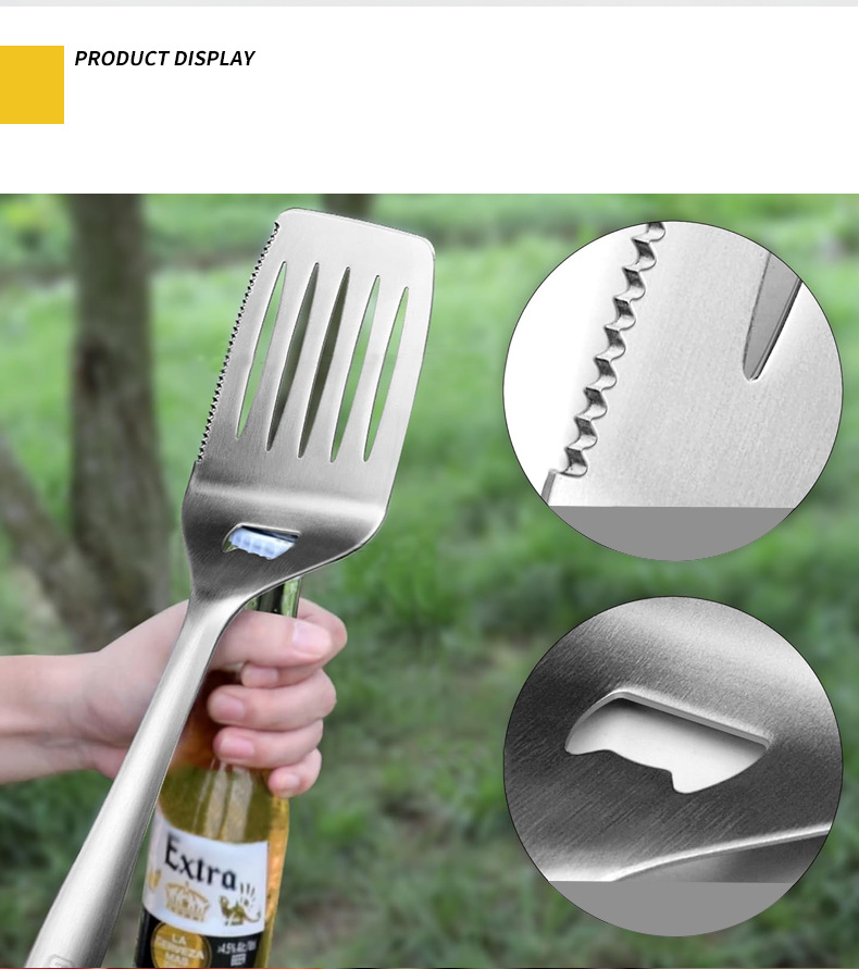 Set per barbecue da esterno, 5 pezzi, utensili per barbecue, forchetta, pala, clip, spazzola per la pulizia, utensili per barbecue in acciaio inossidabile._voghion.com