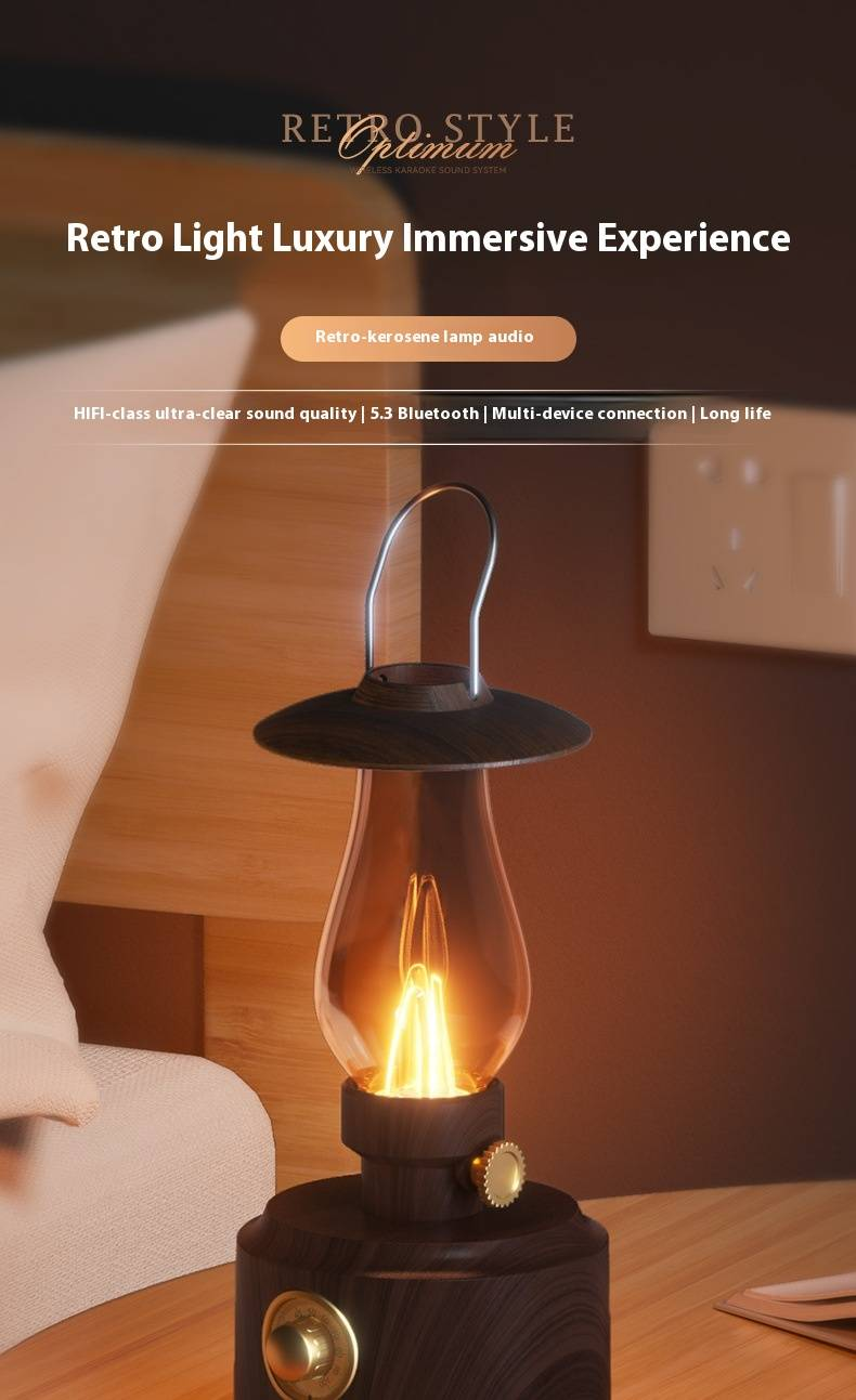 Lampada a cherosene vintage con altoparlante Bluetooth - Altoparlante wireless retrò con luce ambientale, portatile per campeggio e arredamento per la casa_voghion.com
