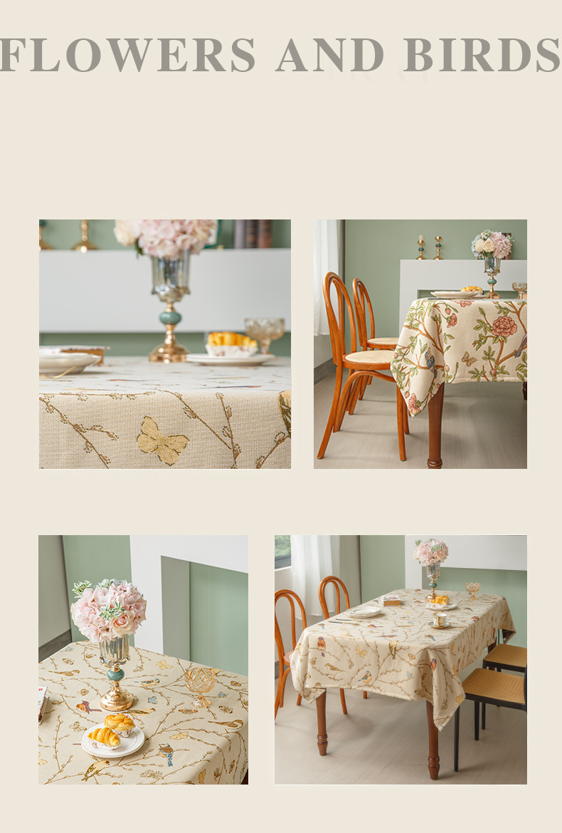 Premium Poly-Cotton Tablecloth – Waterproof & Slip-Resistant, Stylish Floral Print, Perfect For Dining & Coffee Tables_voghion.com