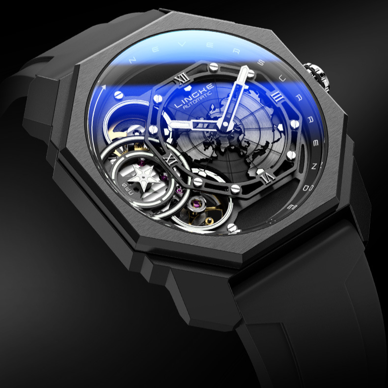 Montre de luxe pour homme avec double mouvement mécanique et quartz, cadran squelette, aiguilles lumineuses, bracelet en silicone, étanche_voghion.com