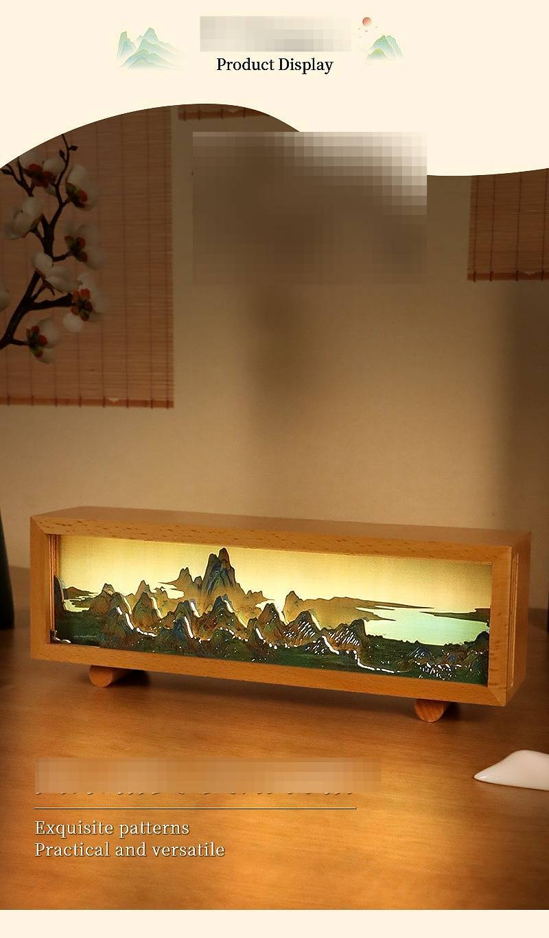 Qianli Jiangshan Pat Light Office Desktop Decoration Ornaments Creative Cultural Gift Customized 3D Wood Carving Night Light_voghion.com