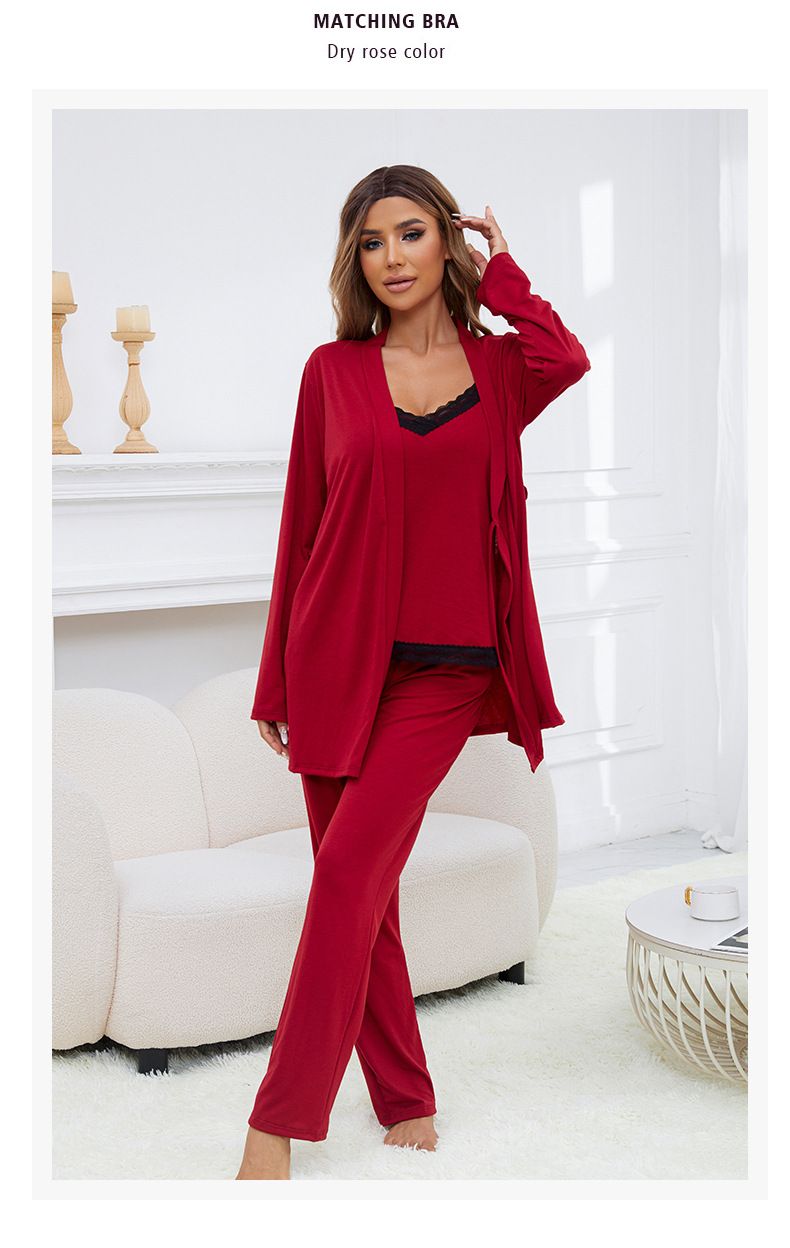 Damen Schlofkleeder Pyjama fir Fraen, Kotteng Camisole, Nuetshemd, Dräi-Stéck-Set, Heemkleeder_voghion.com