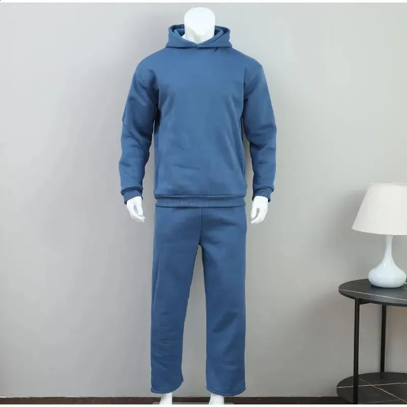 Casual Solid Couples Hooded Sweatshirt And Loose Sweatpants 2 Piece Suit Male Autumn Jogging Trousers Outfits Suits_voghion.com