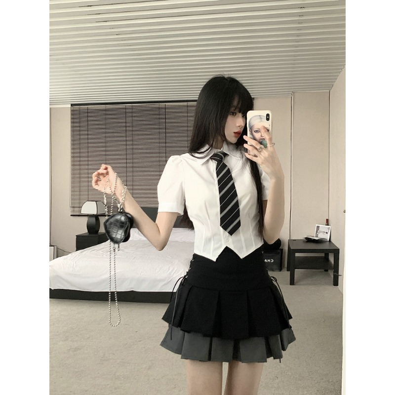 Női rakott szoknya Kawaii gótikus fekete mini szoknya koreai magas derekú Y2k Harajuku Vintage bandázs A-vonalú szoknya Ruhák Nyári_voghion.com