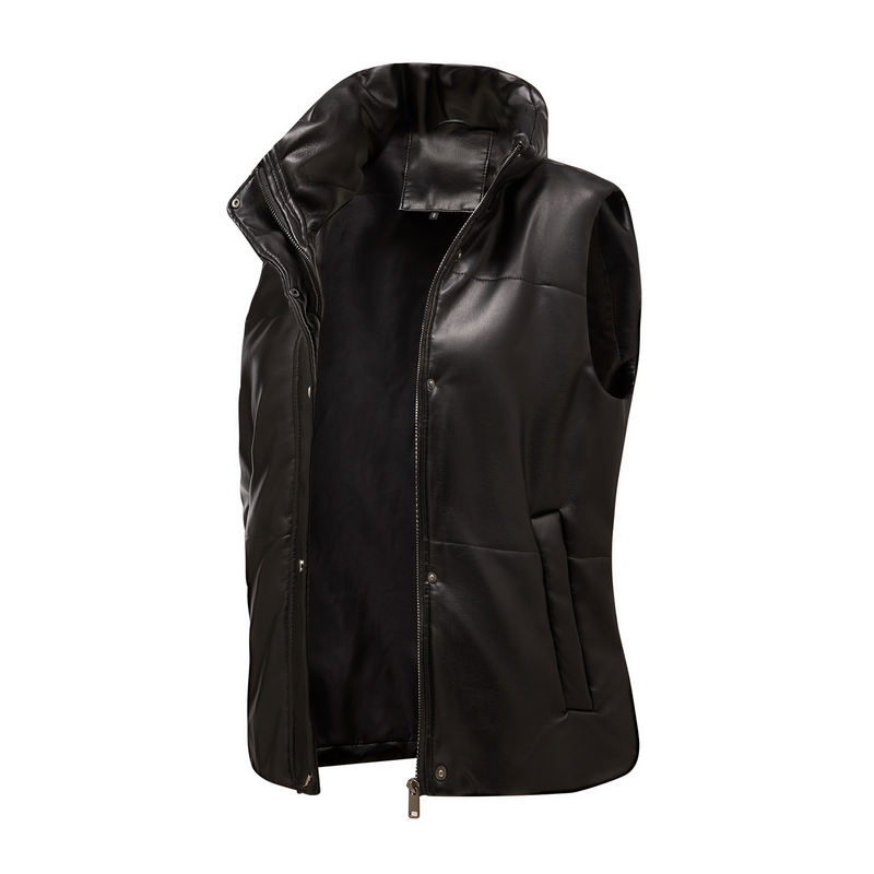 Gilet in pelle da donna per giacca imbottita con cerniera in cotone con clip senza maniche_voghion.com