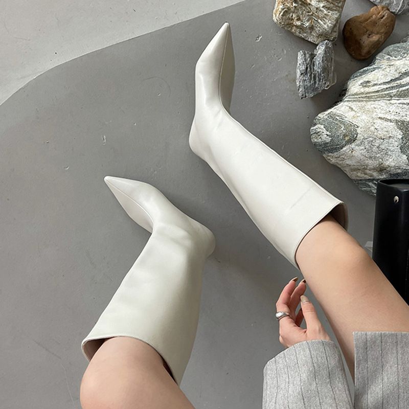 British Style Long For Women 2024 New Pointed Toe Thin Heel White High Tube Riding Over-the-Knee Fashion Boots_voghion.com