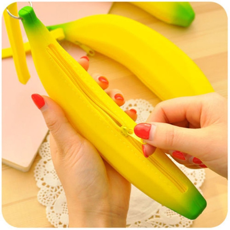 Soft Silicone Pencil Case Coin Purse 3D Creative Student Realistic Banana Stationery Bag Storage_voghion.com