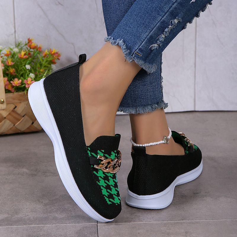 Catena di metallo con fondo piatto traspirante, scarpe singole casual pigre da donna, intrecciate_voghion.com