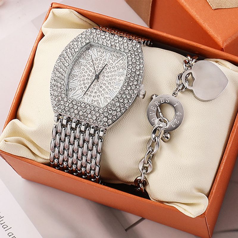 ατσάλινη ζώνη με βαρέλι διαμάντι γυναικείο ρολόι gypsophila σετ βραχιόλι ρολογιών χαλαζία με ρωμαϊκό σχέδιο_voghion.com