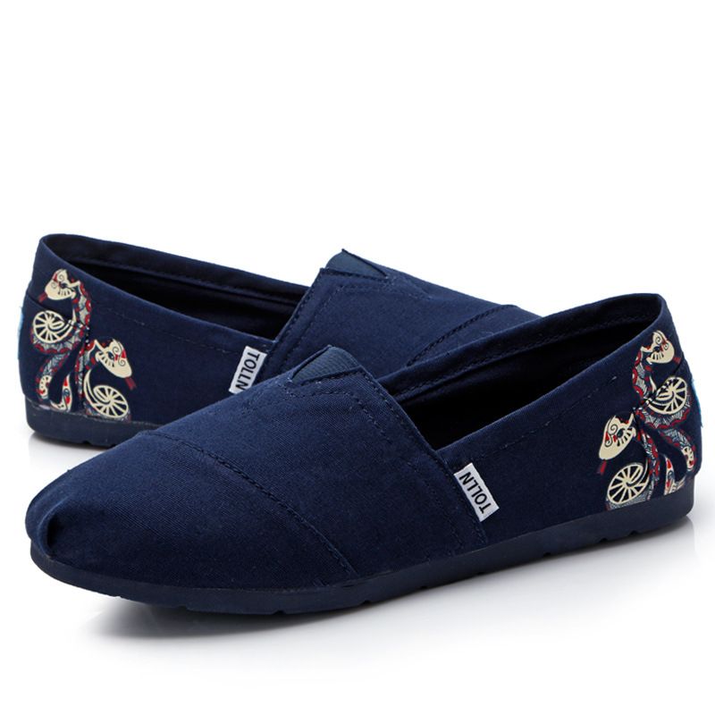 Sommer nytt par stoff mote casual lerret V munn sett fot lat ett trinn stepping sko_voghion.com