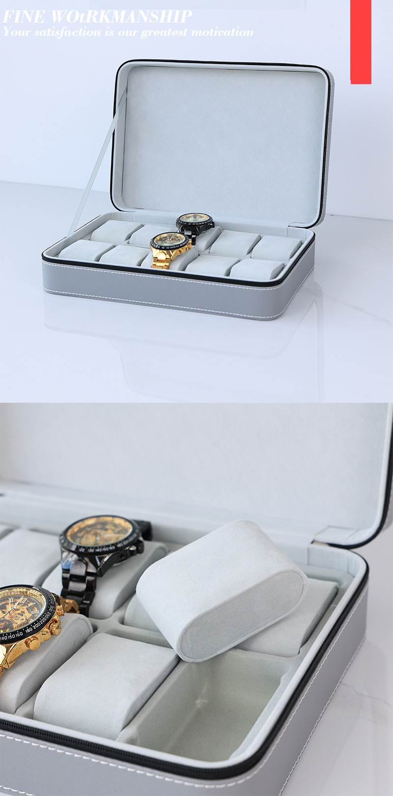 PU leather 6-bit 10-bit 12-bit zipper watch bag wholesale watch box jewelry storage box_voghion.com
