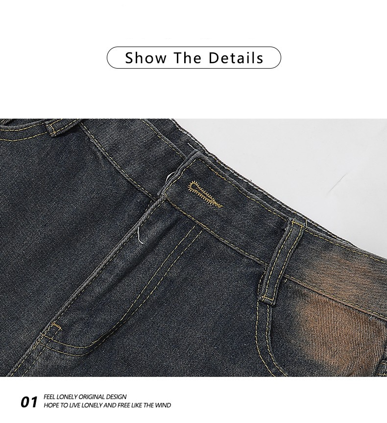 Herrenbekleidung Neue amerikanische Retro-Jeans im Used-Look mit verwaschenem geradem Bein Trendy Herrenmarke Lockere, weite Beinschnitte, lässige, vielseitige Shorts_voghion.com