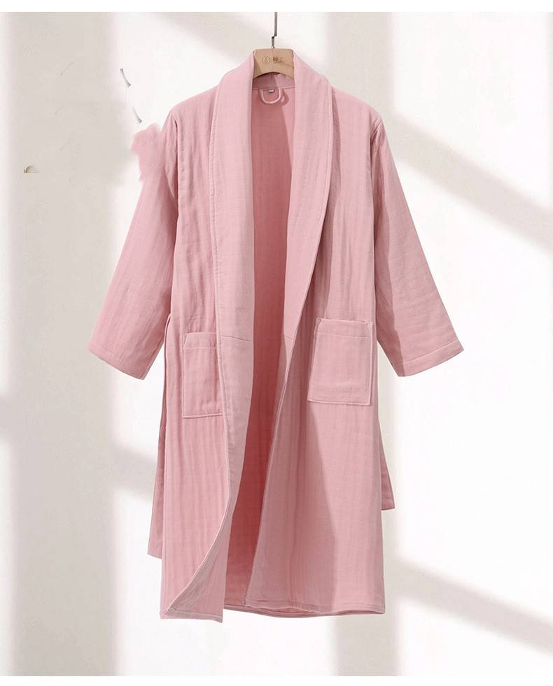 Pure Cotton Bathrobe Four Seasons Four Layer Gauze Hotel Bathrobe Autumn And Winter Long Men And Women Couples Nightgown Absorbent A Class_voghion.com