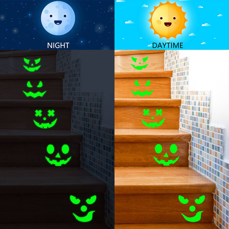 Adesivi murali di Halloween che si illuminano al buio - Decalcomanie autoadesive per camera da letto, soggiorno e decorazioni per feste (stile minimalista moderno, materiale in PVC)_voghion.com