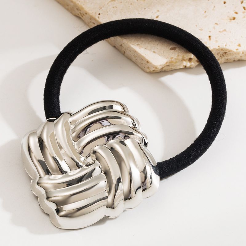Set di eleganti elastici per capelli geometrici da donna - Fasce per capelli in metallo liscio con motivi a cuore e quadrati per coda di cavallo bassa, accessori eleganti e versatili_voghion.com