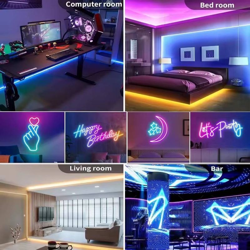 5V RGB LED Neon Strip Light With Bluetooth & IR Remote, Waterproof Flexible Decorative Ambient Lighting For Indoor Use_voghion.com