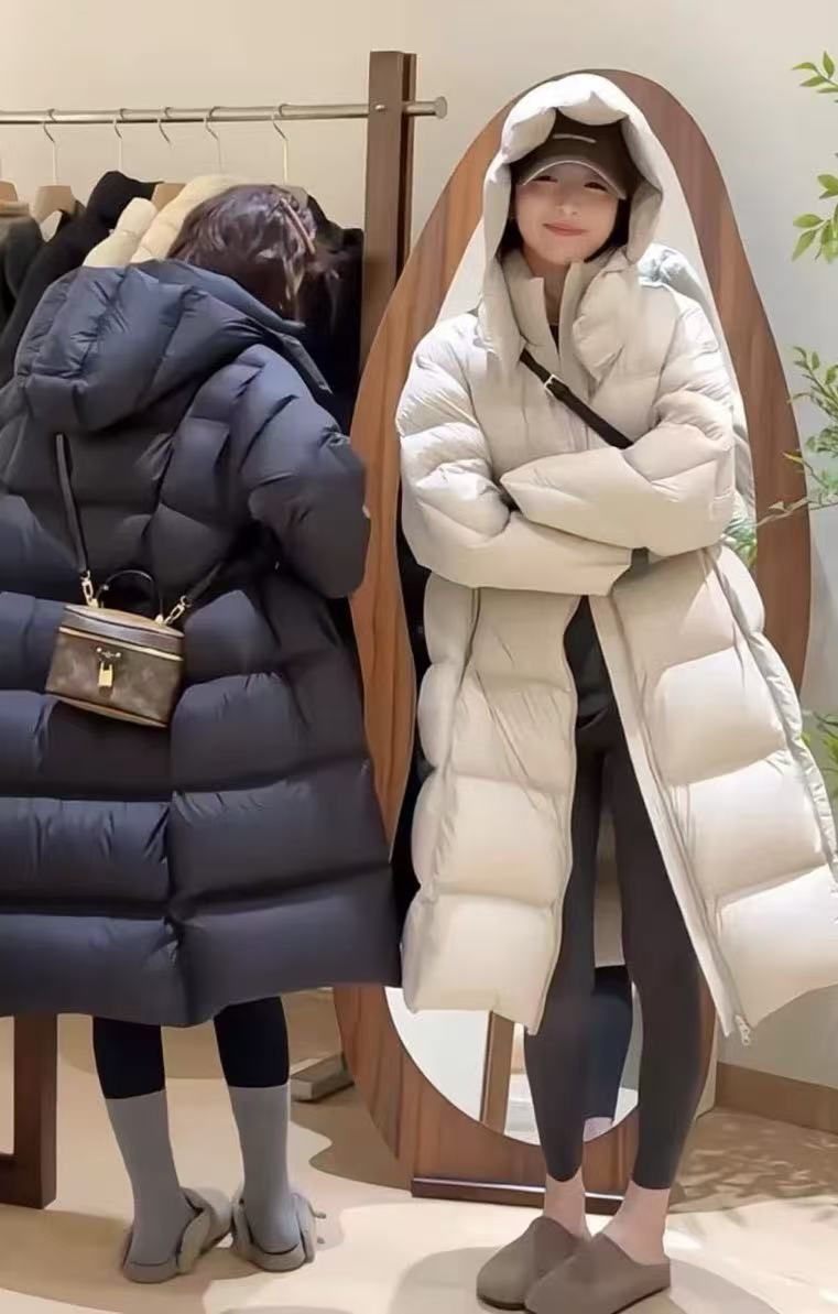 Nieuwe Koreaanse damesjas met middellange puffer-dons - 90% witte eendendons, zacht, naad op de rug, minimalistische en losse winteroutfit_voghion.com