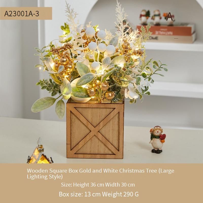 Mini-Weihnachtsbaum in Gold mit Lichterkette – Tischdekoration aus Holz für Zuhause und Büro (Weiß/Gold, 20–50 cm, beleuchtet/unbeleuchtet erhältlich)_voghion.com