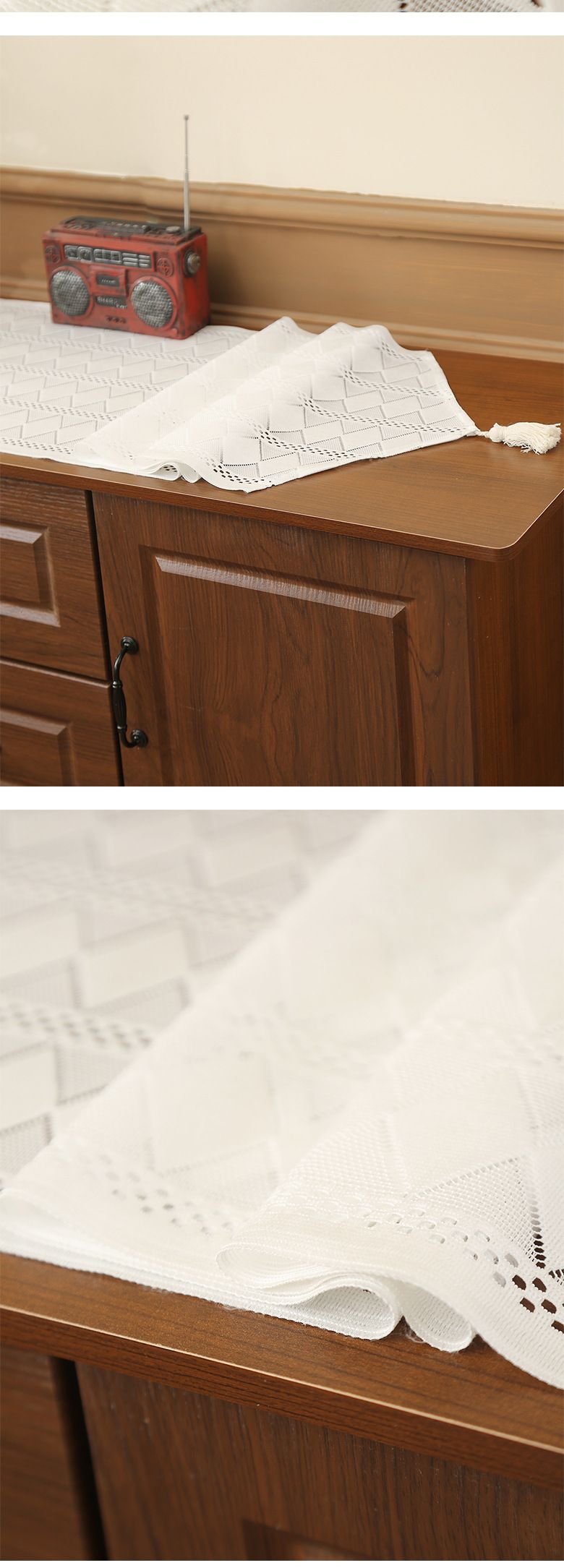 Nappe de table en dentelle légère, luxueuse et haut de gamme, pour table basse, meuble TV, anti-poussière, blanc_voghion.com