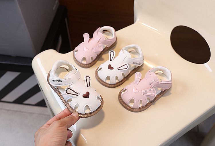 Zapatos Baotou de estilo princesa de verano para bebés y niños pequeños, con orejas de conejo, suela suave, para playa_voghion.com